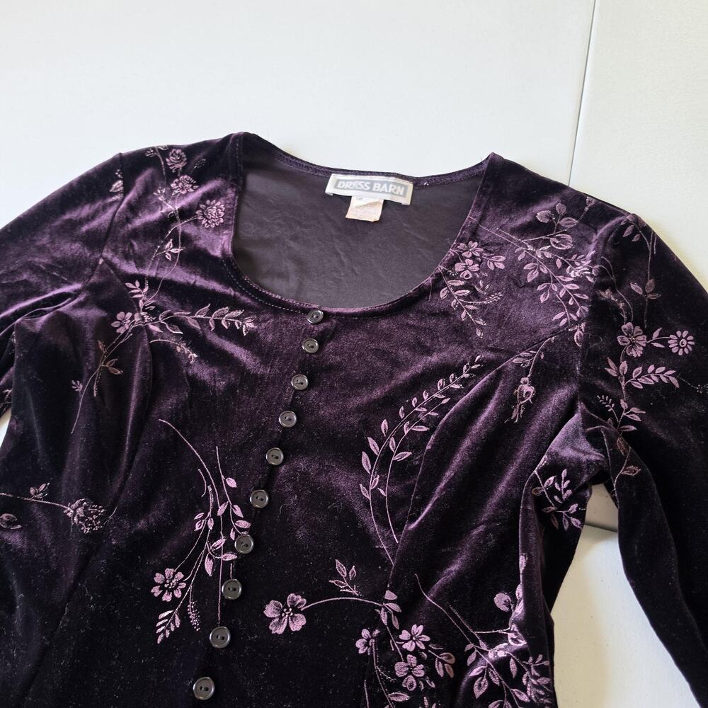 90s Y2K Whimsigoth Fairy Grunge Dress Womens 6 Purple Velvet Floral Fit & Flare - Picture 2 of 10